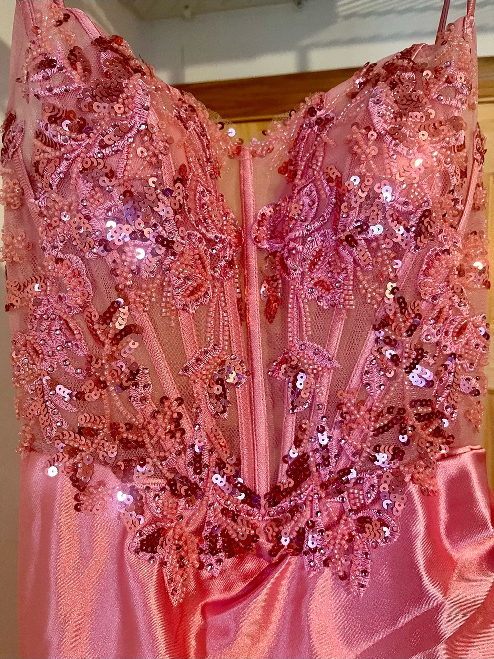 Pink Embroidered Satin Dress